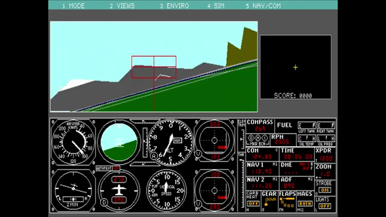 A colorful external aircraft view in Flight Simulator 3.0