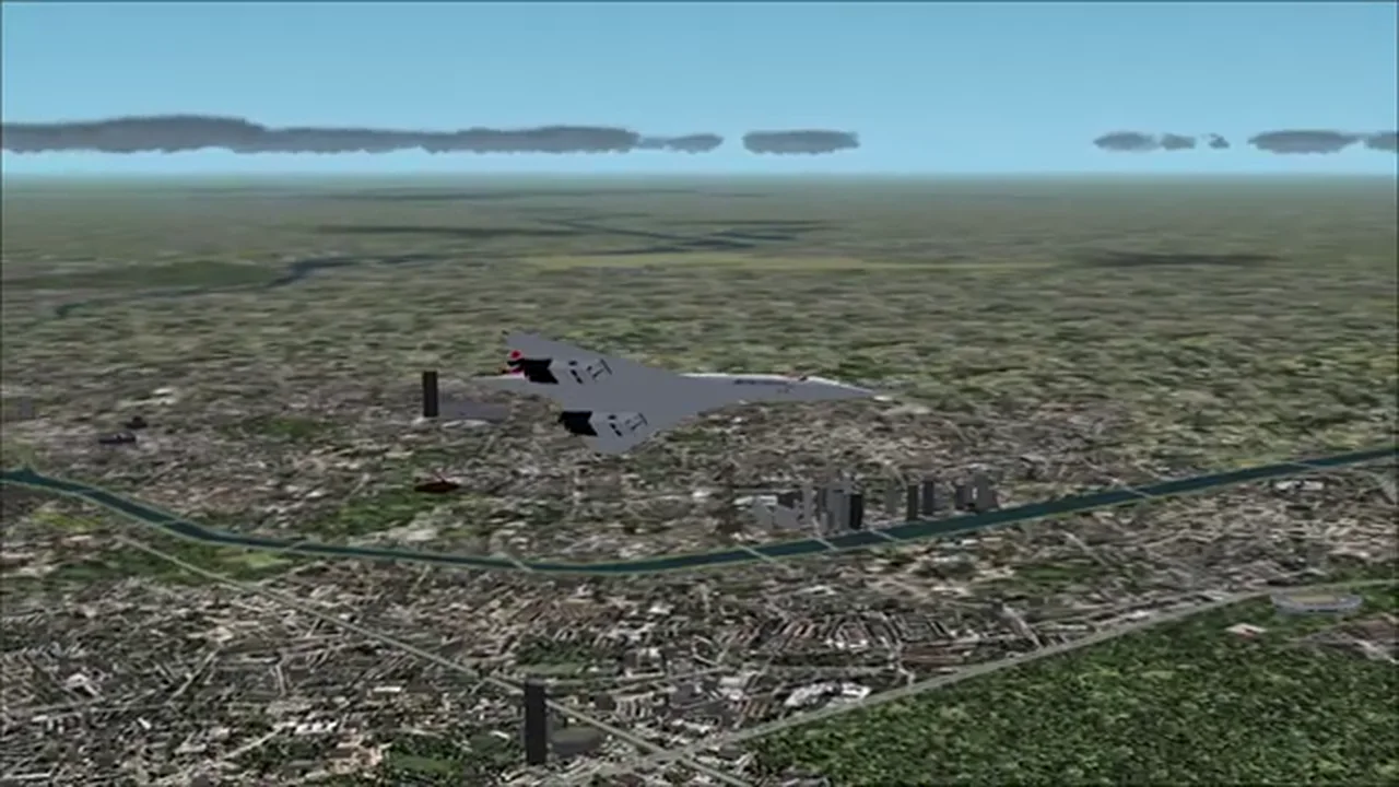 Flight Simulator 2000 displaying an aircraft, instruments, and detailed scenery