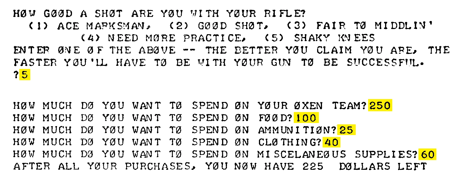 A terminal session of OREGON running on the MECC network