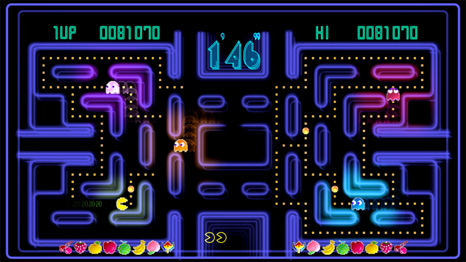A bright neon maze in PAC-MAN Championship Edition