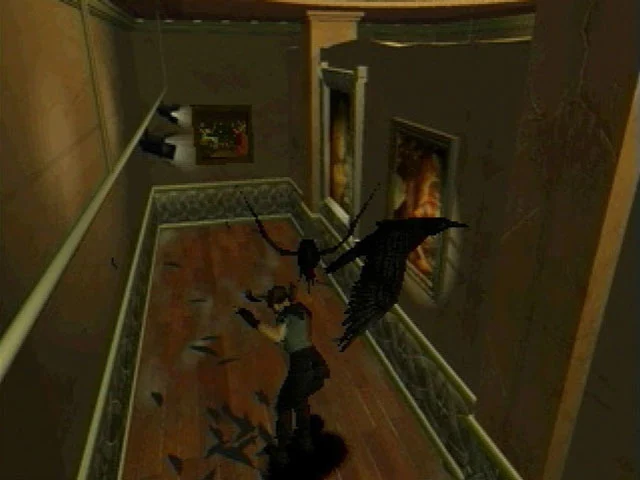 A non-graphic fixed-camera view of the Spencer Mansion interior