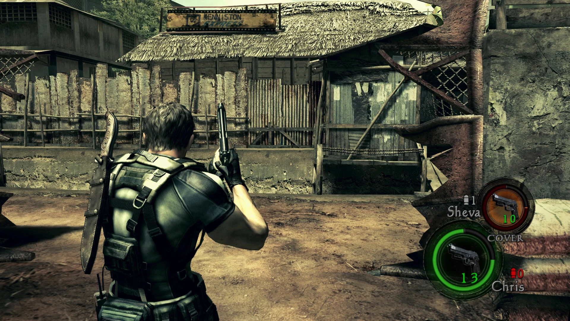 Chris and Sheva moving together through a bright non-graphic environment