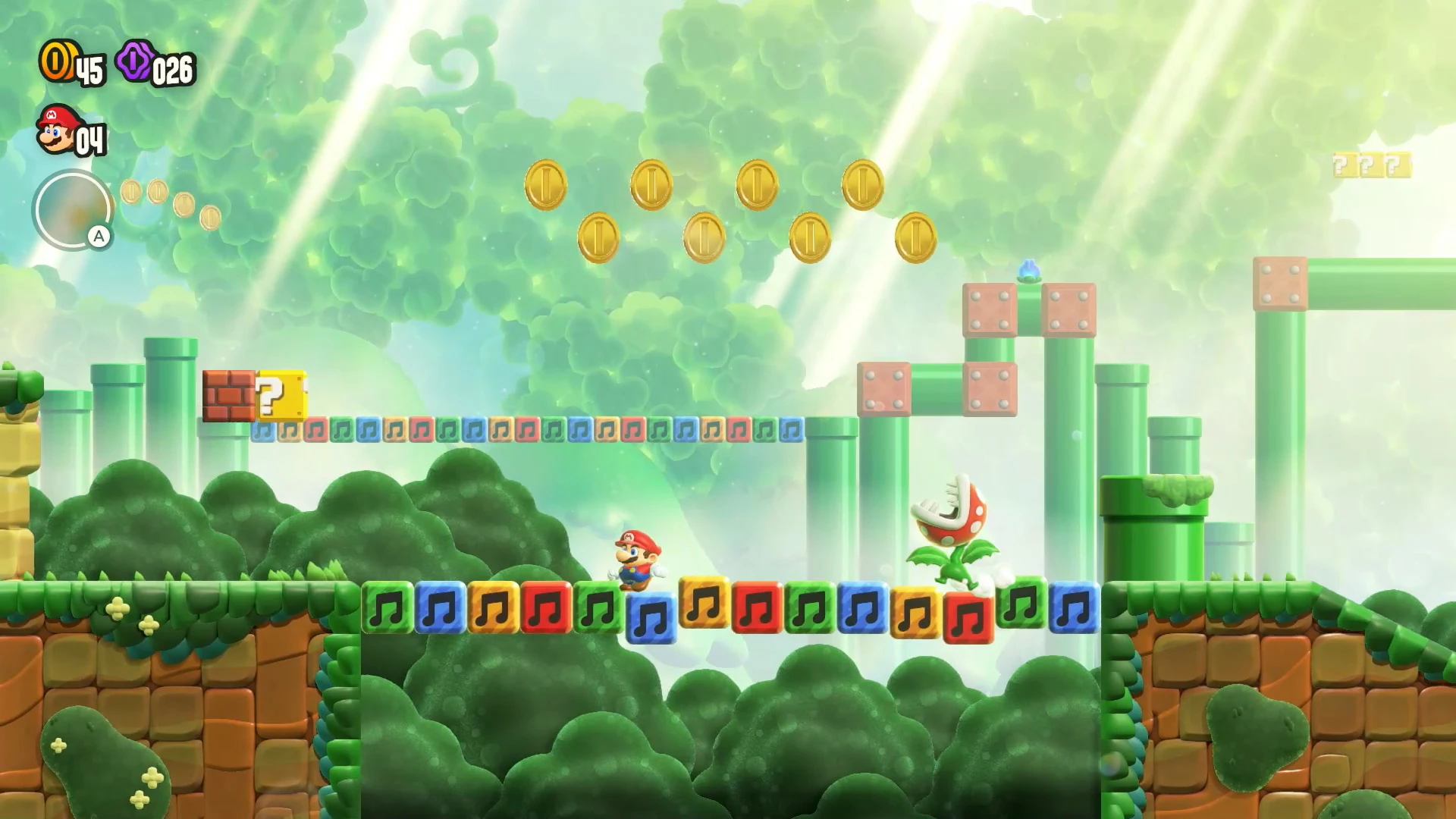 Mario running through a transformed world in Super Mario Bros. Wonder
