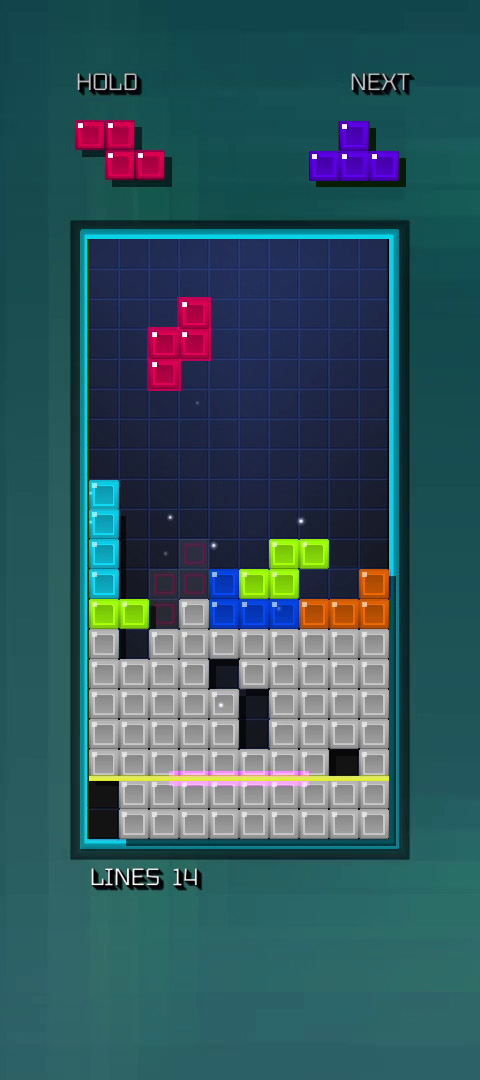 A colorful Tetris matrix from the 1988 Famicom version