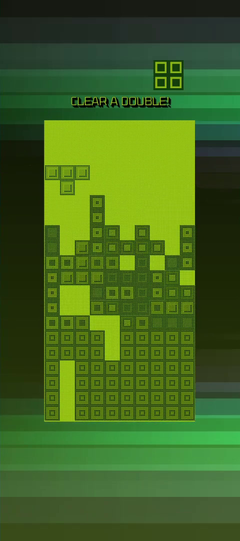 Monochrome Tetris blocks stacked on a Game Boy screen